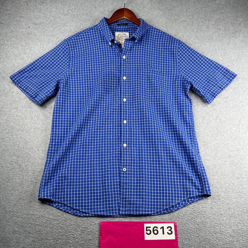 St John's Bay Shirt Blue Check Casual Classic Fit Button Up Short Sleeve Men L